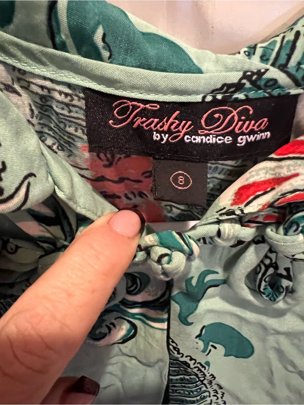 Trashy Diva Seafoam Green and Teal Fans Print Dress
